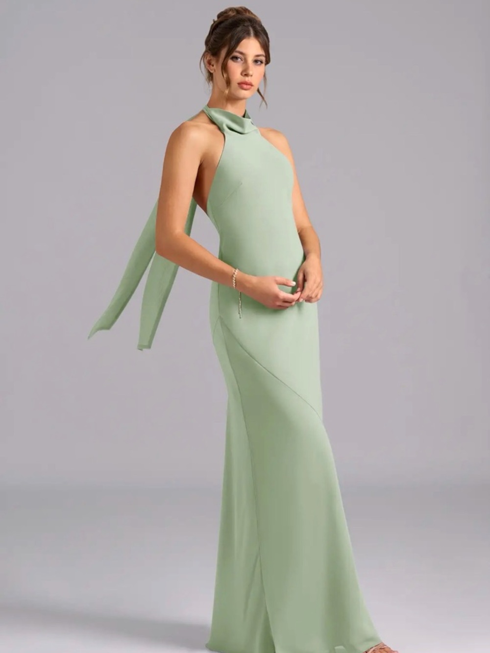 Azazie Sage Green Halter Maxi Dress